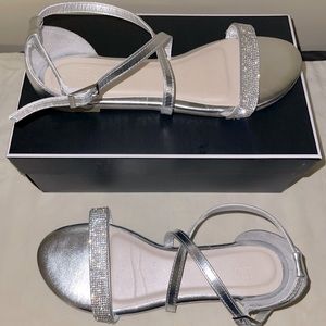 Size 9 David’s Bridal flat silver rhinestone sandals.